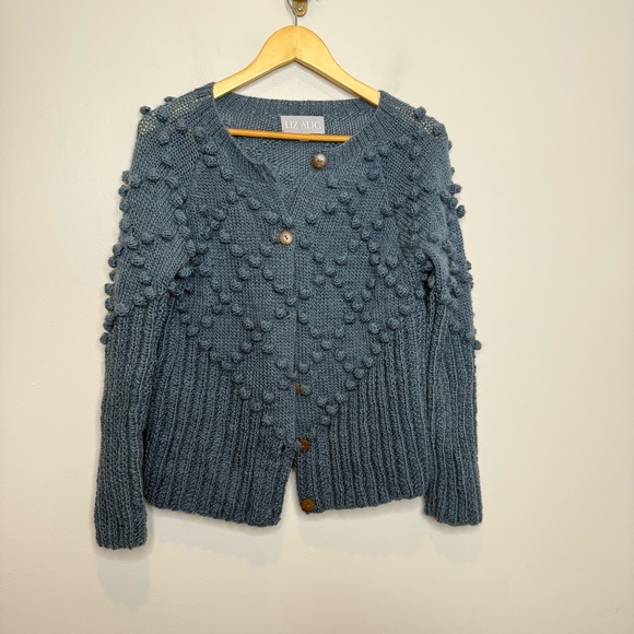 Liz Alig Women’s Small Chunky Nepali Wool Button Cardigan Sweater Blue - Picture 2 of 9